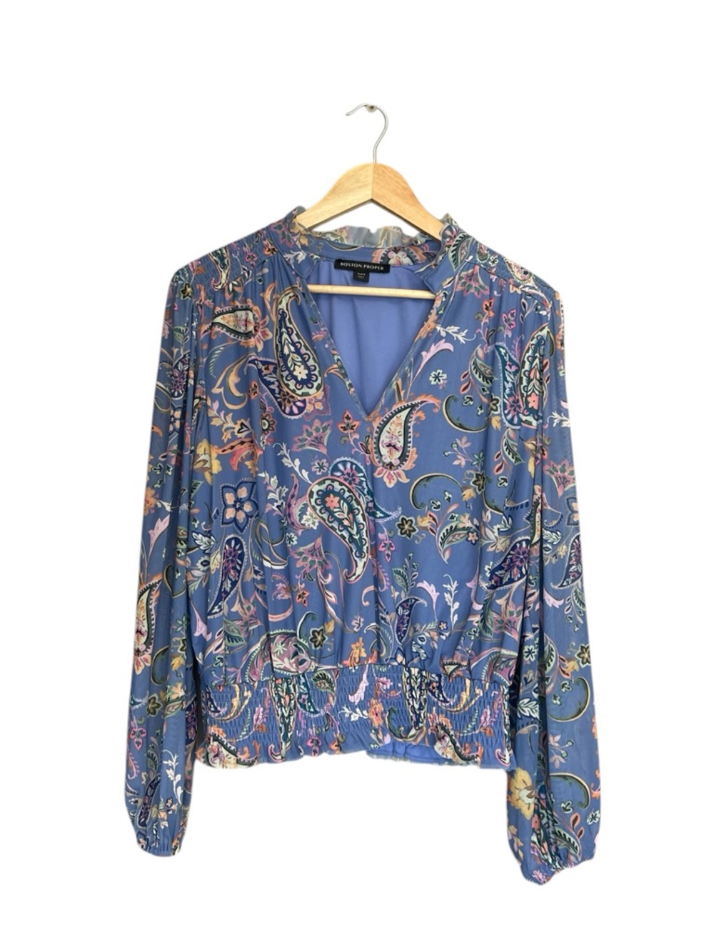 Boston Proper Blue Floral Paisley Print Blouse